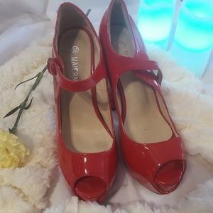 Chunky red open toe platform sandals by Miernisi